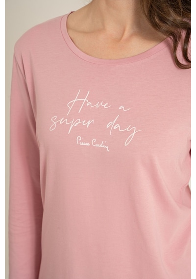 Pierre Cardin Kadın Have A Super Day Pembe Uzun Kol Pijama Takım Pc9294-s-v1 Pc9294-s-v1