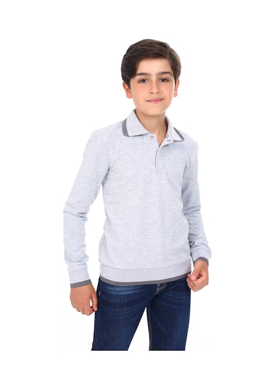 Toontoy Kids Toontoy Erkek Çocuk Regular Fit Polo Yaka Baskılı Sweatshirt - 2 İplik Gri