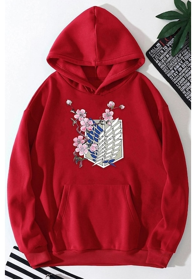 Uyguntarz Unisex Flowers Baskılı Sweatshirt Kırmızı