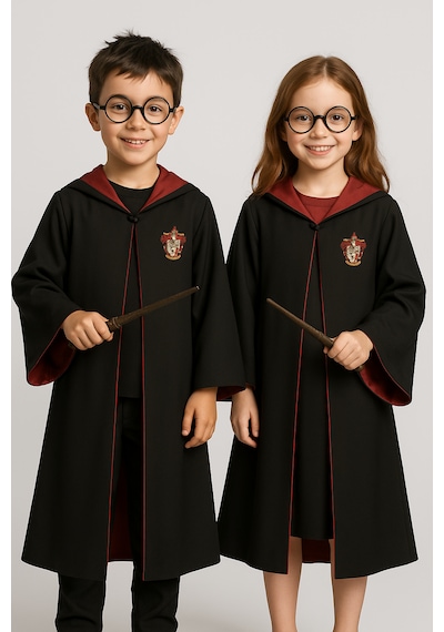 Kg Harry Potter Premium Kostüm Seti Cübbe Asa Gözlük Seti Gryffindor Slytherin Hufflepuff Kırmızı