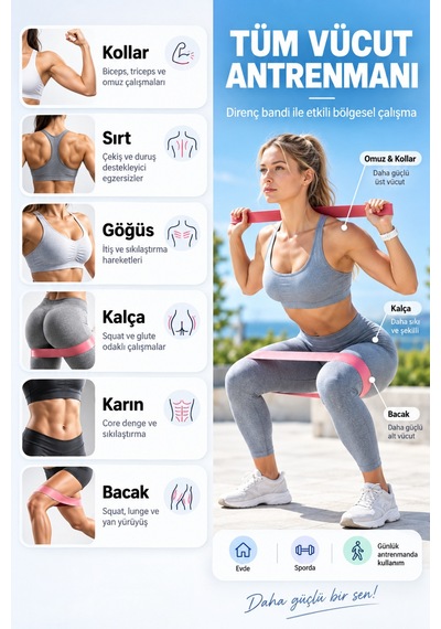 Pilates Bandı Direnç Lastiği Egzersiz Fitness Seti Taşıma Çantalı 5 Adet Mor-pembe