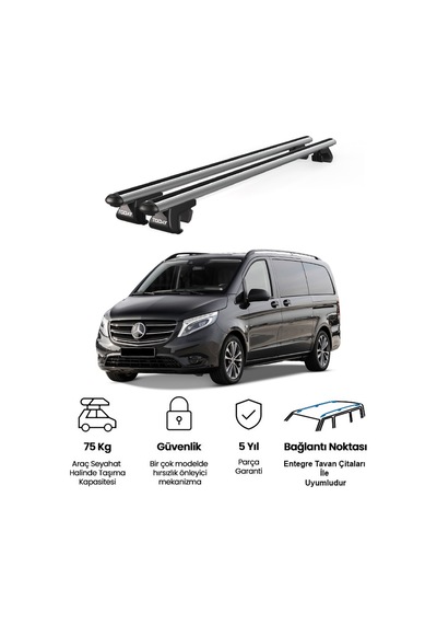 Venüs Mercedes-benz Vito W447 2014 Ve Sonrası Uyumlu Gri Ara Atkı Port Bagaj Tavan Barı