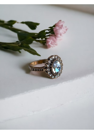 Kristal Taşlı Oval Yüzük Fayra-a7853esbdıyzk Beyaz