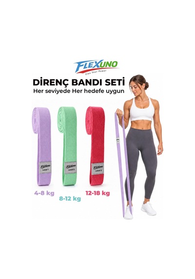 Fitness Direnç Bandı 3 Lü Set - Kas Geliştirme Pilates Egzersiz Bandı - Dokuma Kumaş Direnç Lastiği Çok Renkli