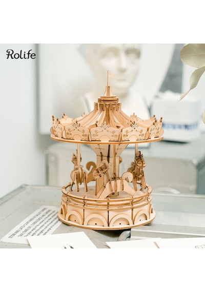 Rolife Tg404 Atlı Karınca Merry-go-round Dıy Minyatür Maket Model Ahşap 3d Wooden Puzzle Model Kit Dekoratif Hobi Seti Ahşap Maket