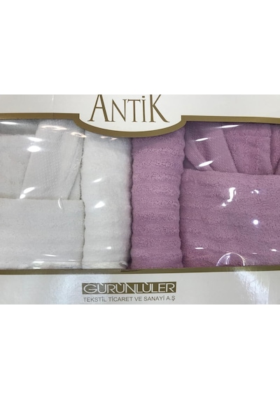 Antik Aile Bornoz Seti (451541488) Beyaz - Pembe