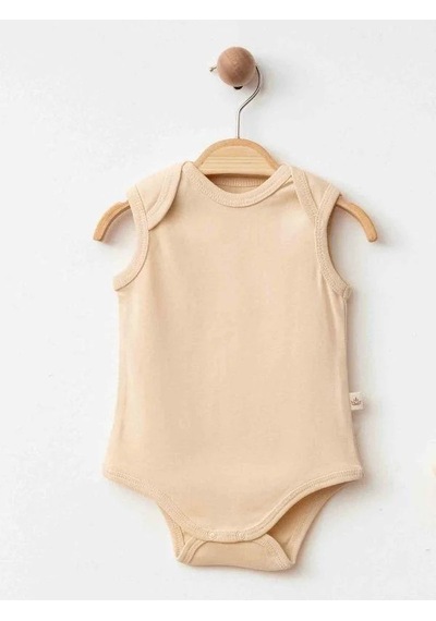 Zekids Bebek Organik Pamuklu Kolsuz Çıtçıtlı İkili Body Set-15901 Bej