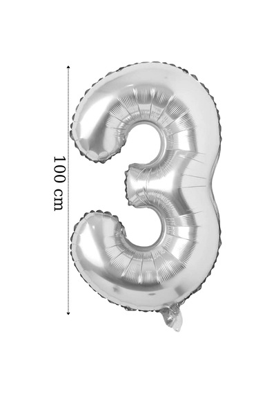 Folyo Balon 3 Rakamı Helyum Balon 100 Cm Gümüş Renk