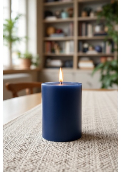 El İşçiliği Blok Kütük Silindir Mum Lacivert Renk 5 Cm X 12,5 Cm Lavanta Kokulu Lacivert