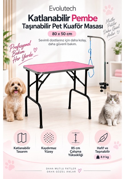 Pet Grooming Katlanabilir Pembe Taşınabilir Pet Kuaför Masası 80 Cm X 50 Cm Pet Grooming Katlanabilir Pembe Taşınabilir Pet Kuaför Masası 80 Cm X 50 Cm