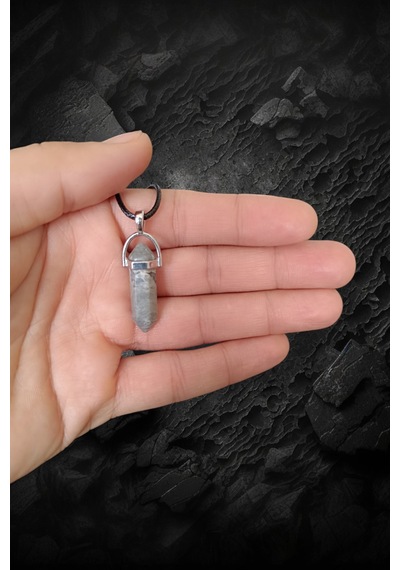 Gri Kolye Doğal Taş Kolye Değerli Taş Kolye Çivi Kesim Kolye Deri İpli Kolye 56 Cm Deri İpli Kolye 56 Cm