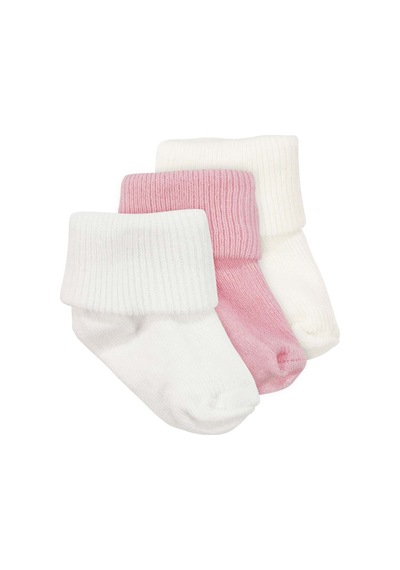 Bebegen Kız Bebek Beyaz Ekru Pembe 3'lü Çorap Set 0-6 Ay Çok Renkli