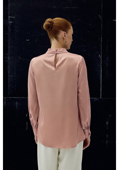 Sateen Yaka Detaylı Saten Bluz - Pembe-136727 Pembe