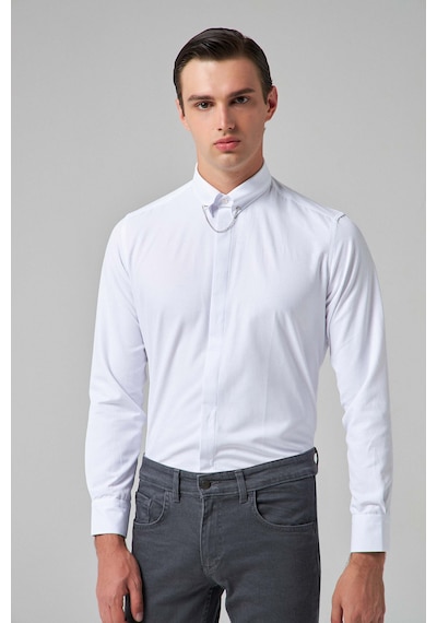 Twn Slim Fit Beyaz Armürlü Gömlek 3ef0221022939 Beyaz