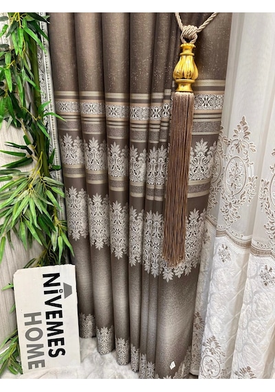 Nivemeshome Ft632255 V-5327 Antakya Toprak 1/3 Sık Pileli Fon Perde Apm Toprak