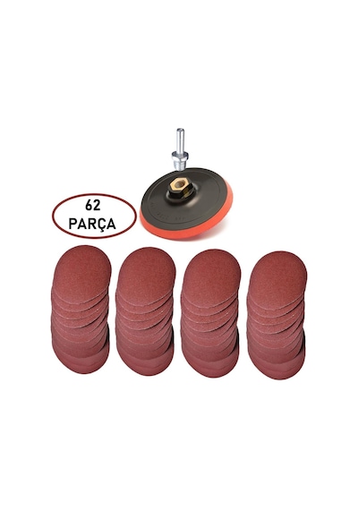 62 Parça 115 Mm Avuç Taşlama Cırt Zımpara Seti + Matkap Aparatı