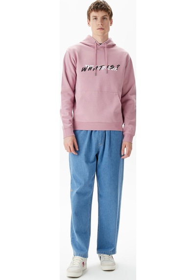 The Kooples Erkek Baskılı Kapüşonlu Pembe Sweatshirt