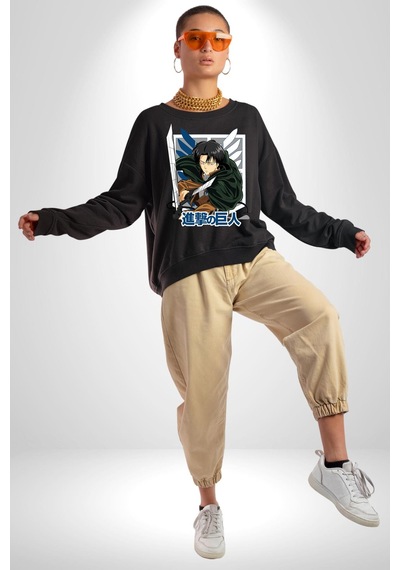 Anime Levi Ackerman Siyah Ve Siyah Kanatlar Unisex Siyah Sweatshirt Siyah