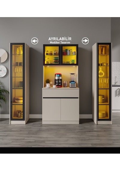 Lora Maxi Kum Beji Komple Mdf Led Aydınlatmalı Kahve Köşesi