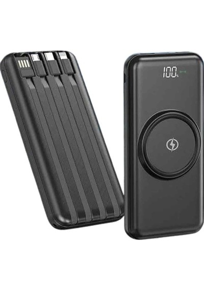 Kablosuz Çoklu Şarj Girişli 10.000 Mah Kablolu Powerbank Taşınabilir - Çok Renkli