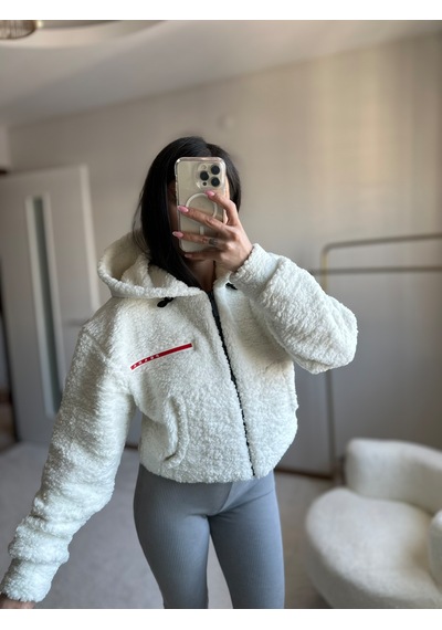 Moystore Prdd Peluş Yumoş Kısa Mont Beyaz