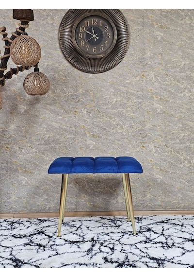 Zafir Gold Sivriltme Ayaklı 60 Cm Puf Bench - Puf - Bench - Oturak - Mutfak Oturağı - Antre Oturağı Mavi
