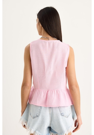 Shade Kadın V Yaka Fiyonk Detaylı Müslin Peplum Bluz G28-4883 60283356 - Pembe