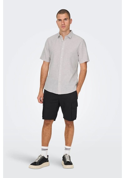 Only & Sons Erkek Onscaıden Slim Fit Kısa Kollu Keten Gömlek 22009885 Lila