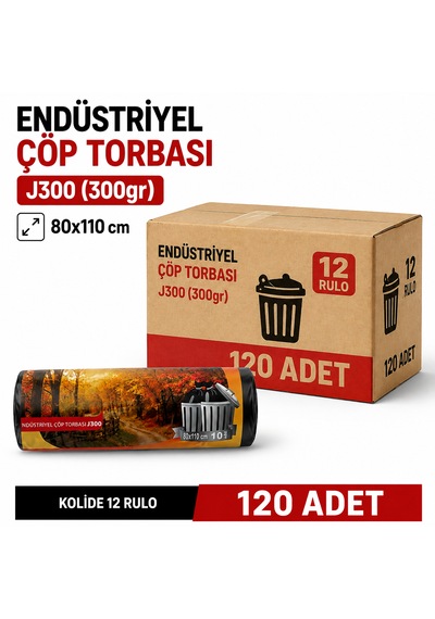 Endüstriyel Jumbo Boy Çöp Torbası 80x110 Cm 12 Rulo - 120 Adet Sızdırmaz Kalın Çöp Poşeti 300gr