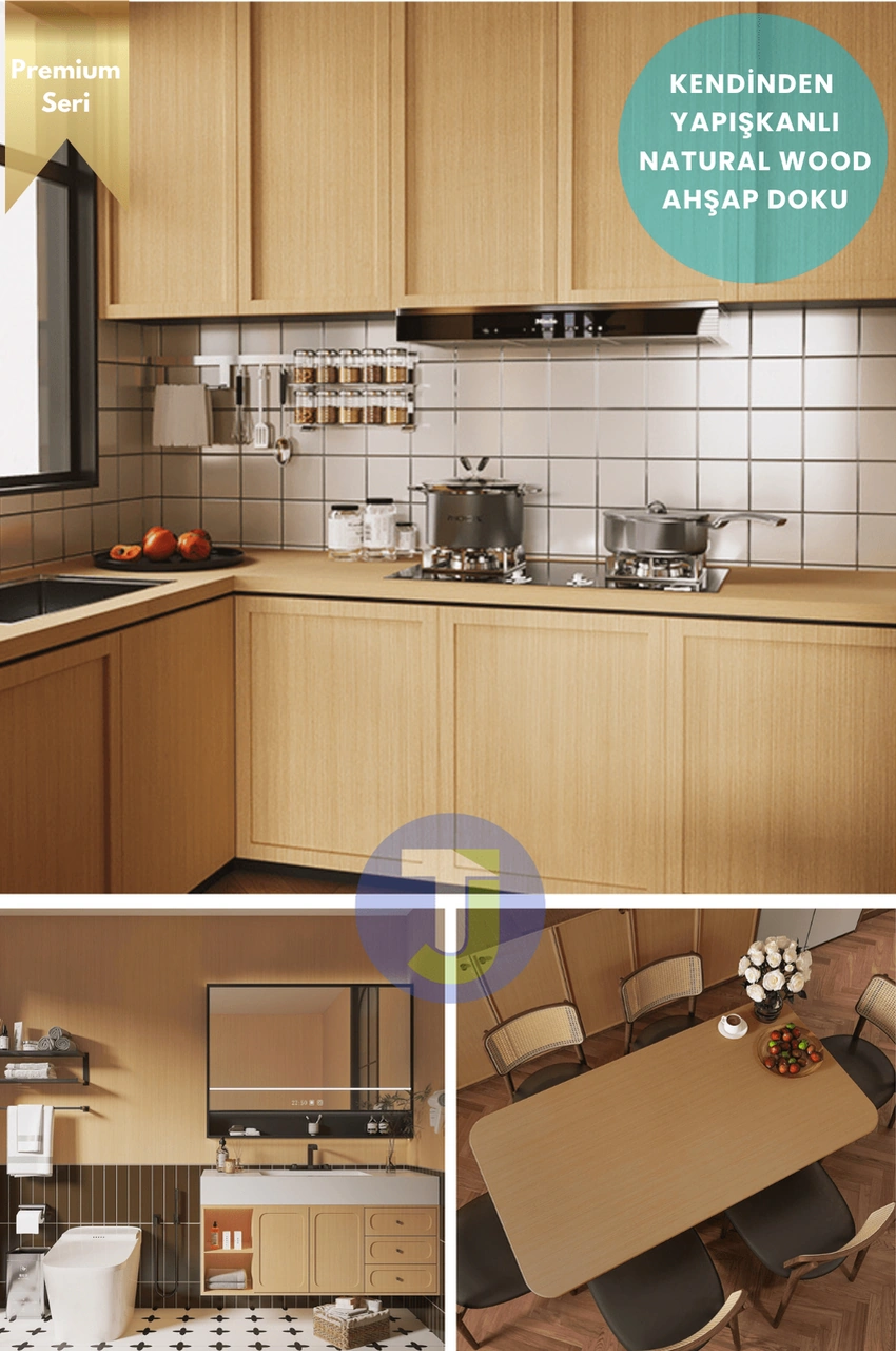 Technojet Premium Seri Kendinden Yapışkanlı Ahşap Desenli Pvc Kaplama 60cmx300cm Açık Meşe