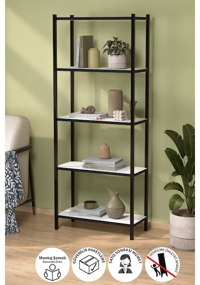 5 Raflı Kitaplık Dekoratif Kitaplık Metal Kitaplık Ofis Kitaplığı Aksesuar Rafı Efes Beyaz Beyaz 5 Raflı Kitaplık Dekoratif Kitaplık Metal Kitaplık Ofis Kitaplığı Aksesuar Rafı Efes Beyaz Beyaz