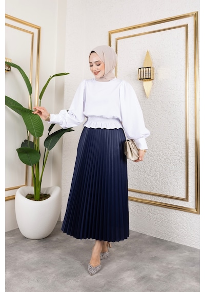 Hira Life Fashion Kadın Tesettür Giyim Ve Deri Görünümlü Beli Lastik Detayı İle Piliseli Uzun Etek Lacivert Lacivert Hira Life Fashion Kadın Tesettür Giyim Ve Deri Görünümlü Beli Lastik Detayı İle Piliseli Uzun Etek Lacivert Lacivert