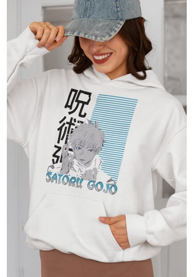 Sevbano Satoru Gojo Baskılı Unisex Oversize Jujutsu Kaisen Anime Dizi Kar beyaz