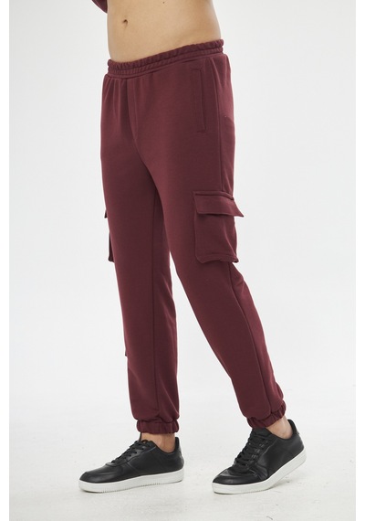 Unisex Bordo 3 Iplik Jogger Rahat Kalıp Kargo Cepli Eşofman Altı Bordo