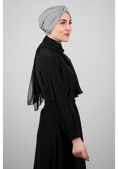 Hürrem Bone Gri Pratik Hazır Geçmeli Tesettür Bone Petekli Büzgülü 1204_15 Gri