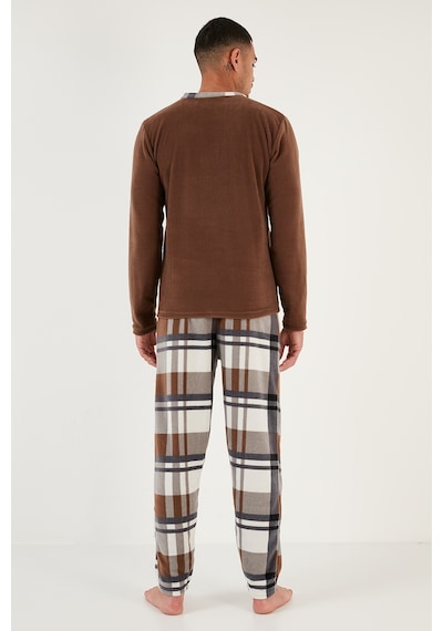 Buratti Regular Fit Bisiklet Yaka Kışlık Yumuşak Dokulu Polar Erkek Pijama Takımı 6096100 Camel