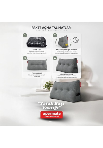 Yatak Başı Yastığı Sırt Ve Bel Destek Yastığı 120 Cm Yaslanma Ve Dinlenme Yastığı Gri Genel