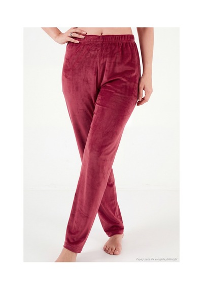 Lela Bisiklet Yaka Yumuşak Dokulu Parlak Kadife Pijama Takımı Kadın Pijama Takımı 6094209 Bordo