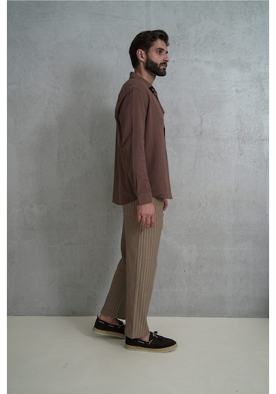 Mai Collection Mai Studios Co. Wesley Erkek Oversize Krinkıl Kahve Gömlek Kahve