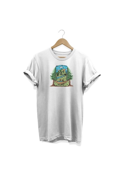 Manzara Baskılı Beyaz T-shirt Beyaz