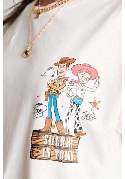 Defacto Toy Story Lisanslı Oversıze Bisiklet Yaka Sırt Baskılı Ribana Kısa Kollu Ecru Tişört H6819ax26smer103 Ekru-er103