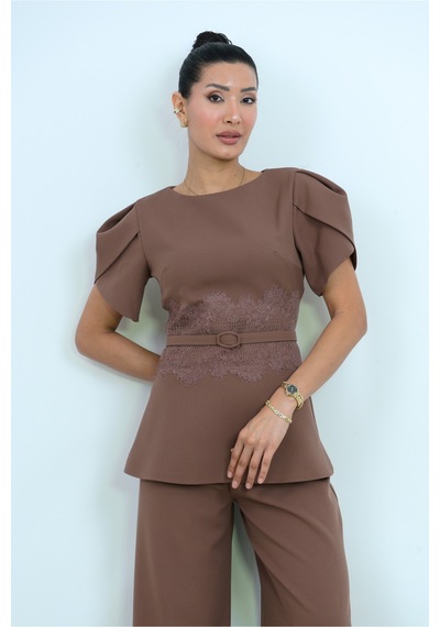 Dorne Moda Geniş Paça Takım Kahverengi Kahverengi