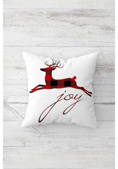 Yılbaşı Christmas Geyik Desen Gizli Fermuarlı Kırlent Kılıfı Koltuk Yastık Kılıfı Takım 4adet , Kırmızı-beyaz-siyah 45 X 45 Açık Indigo