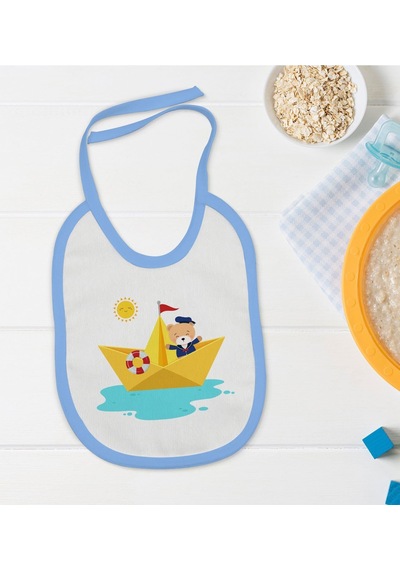 Bk Kids Sevimli Kaptan Tasarımlı Mavi Bebek Mama Önlüğü Mavi