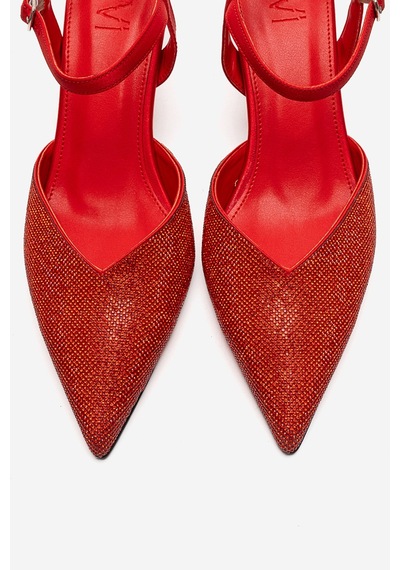 Luvishoes Nıvora Kırmızı Saten Taşlı Kadın İnce Topuklu Abiye Ayakkabı
