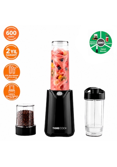 Tigrecook TG-3205B Nutrishake Fit 3 In 1 600 W Kişisel Smoothie Blender Ve Kahve Baharat Öğütücü