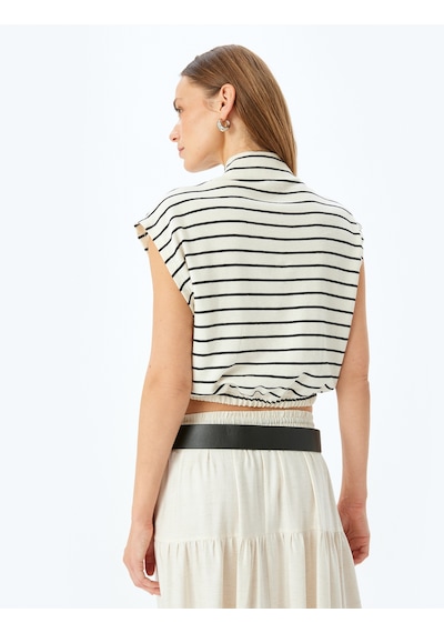 Koton Yarım Fermuarlı Dik Yaka Kolsuz Crop Çizgili Sweatshirt Siyah Çizgili 5wak10439ek Siyah