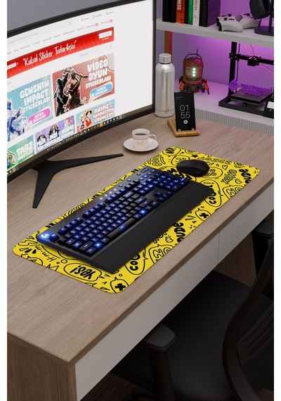 İllüstrasyon Kaymaz Dikişli Kauçuk Oyuncu Mousepad V1 - 70x30 Xl Gaming Mouse Pad Fare Altlığı