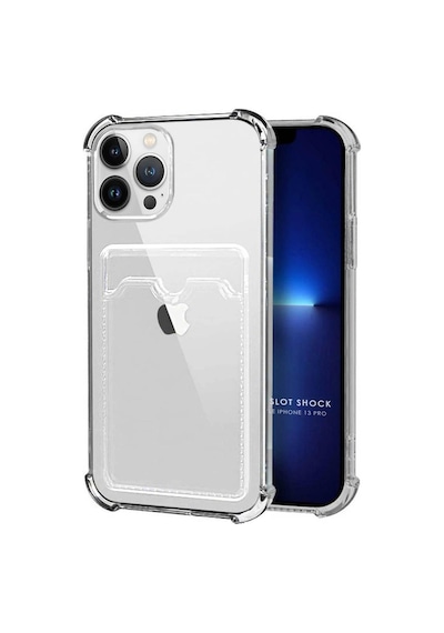 Apple Uyumlu iPhone 13 Pro Kılıf Darbe Emici Köşe Korumalı Kartlıklı Cüzdanlı Silikon Kapak Şeffaf