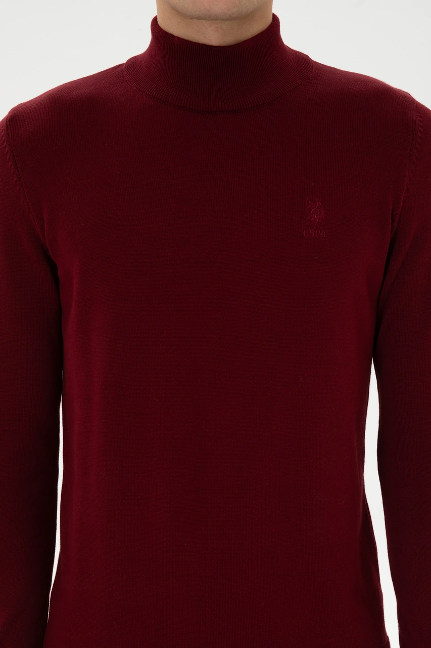 U.S. Polo Assn. Erkek Slim Fit Yarım Boğazlı Bordo Basic Kazak 50307783-VR014